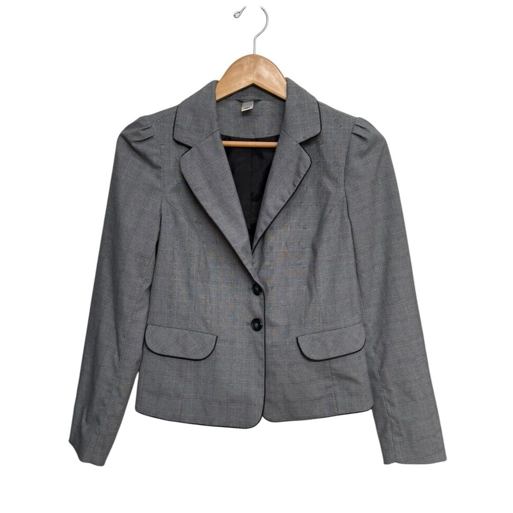 Old Navy Vintage Gray Houndstooth Puff Shoulder Long Sleeve Blazer Jacket. Small